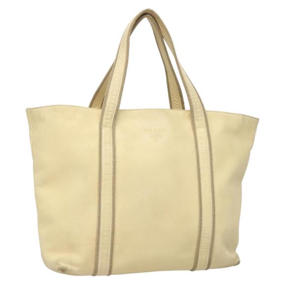 PRADA Hand Bag Leather Cream Silver - Picture 1 of 12